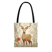 Deer Meadow Floral Tote Bag, Eco-Friendly Shopping and Book Bag