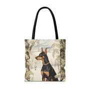 Winter Doberman Tote Bag – Elegant Snowy Alpine Scene Canvas Bag