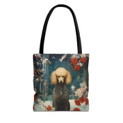 Refined Winter Poodle Tote Bag, Artistic Eco-Friendly Canvas Gift