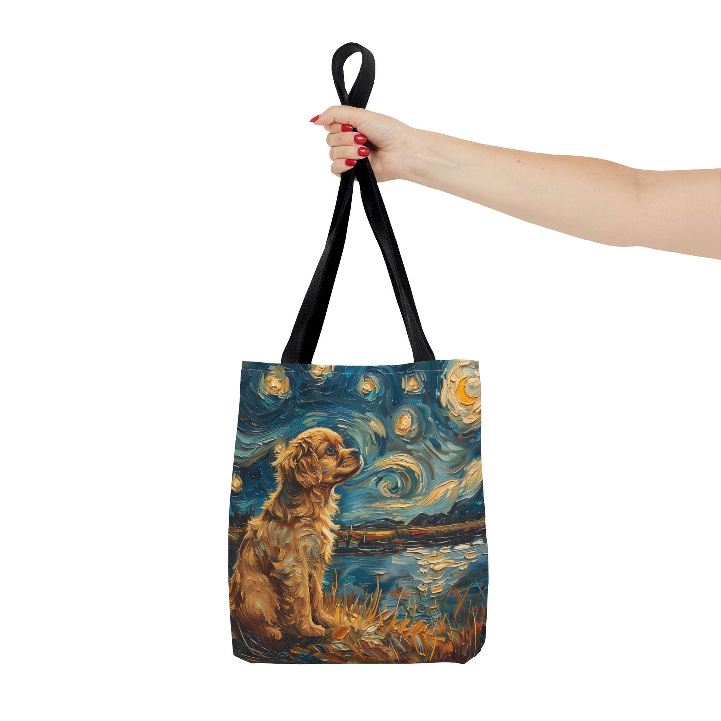 Golden Spaniel Starry Night Fan Tote, Artistic Pet Lover Gift