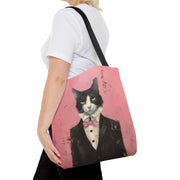 Elegant Tuxedo Cat Canvas Tote Bag – Chic Pink Design for Cat Lovers