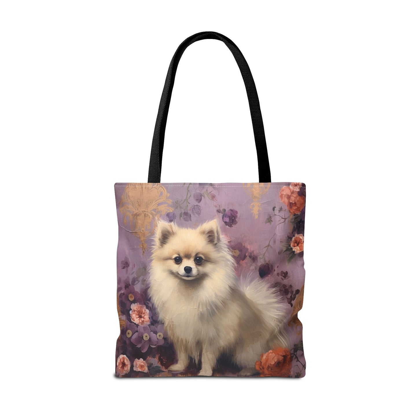 Charming Pomeranian Tote Bag with Elegant Floral Design