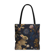 Golden Rabbit Botanical Tote Bag - Elegant Eco-Friendly Canvas Bag