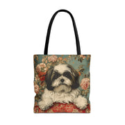 Shih Tzu Floral Elegance Tote Bag, Eco-Friendly Canvas Gift for Dog Lovers