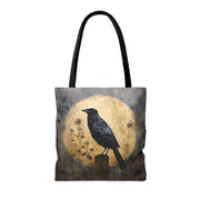 Raven Moonlit Canvas Tote Bag, Gothic Nature-Inspired Shopper