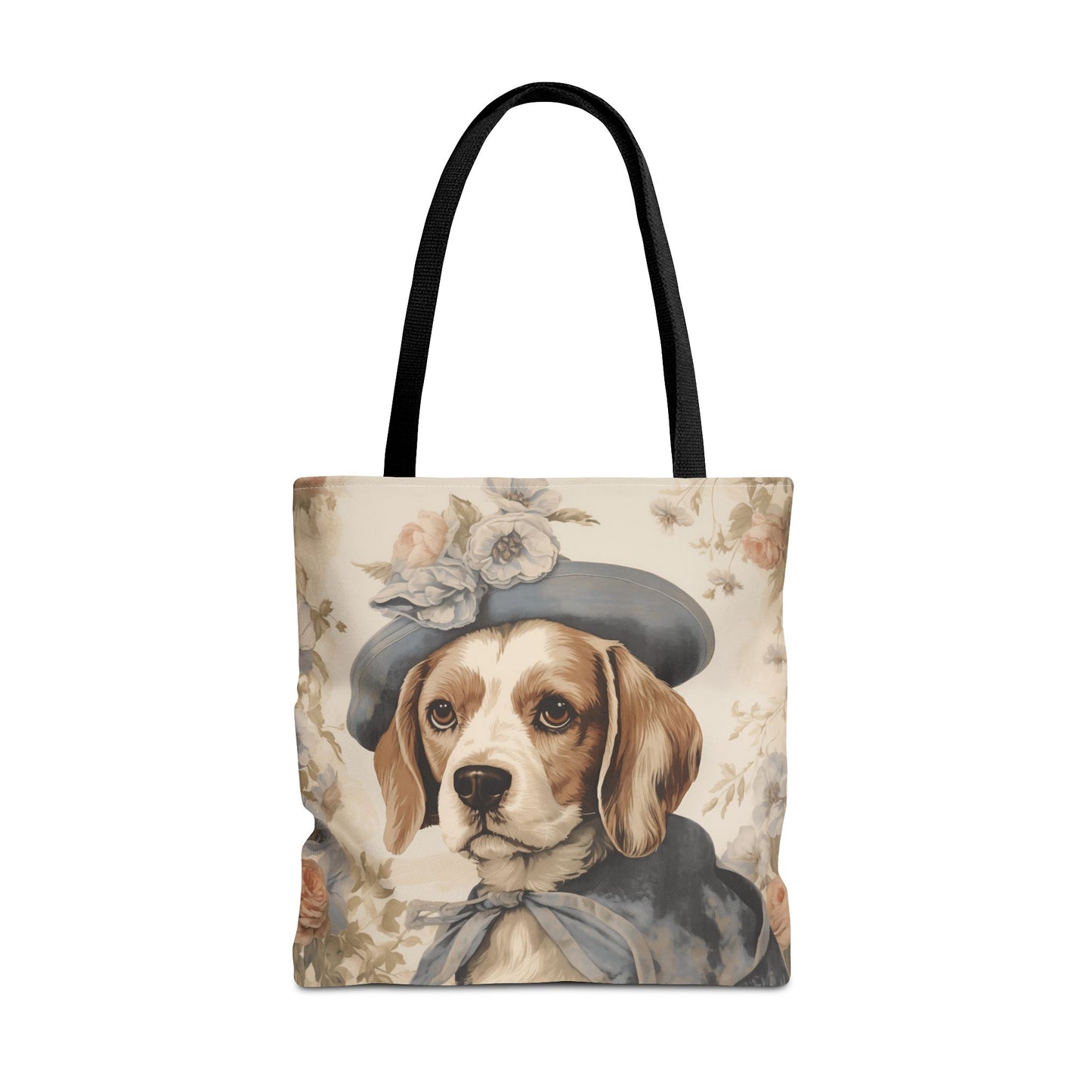 Charming Beagle Canvas Tote Bag - Floral Vintage Style, Eco-Friendly