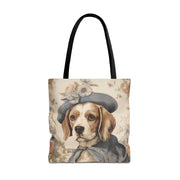 Charming Beagle Canvas Tote Bag - Floral Vintage Style, Eco-Friendly