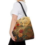 Elegant Floral Canvas Tote Bag – Gold & Red Botanical Design