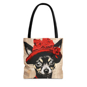 Chihuahua Tote Bag with Red Hat – Stylish Canvas for Dog Lovers