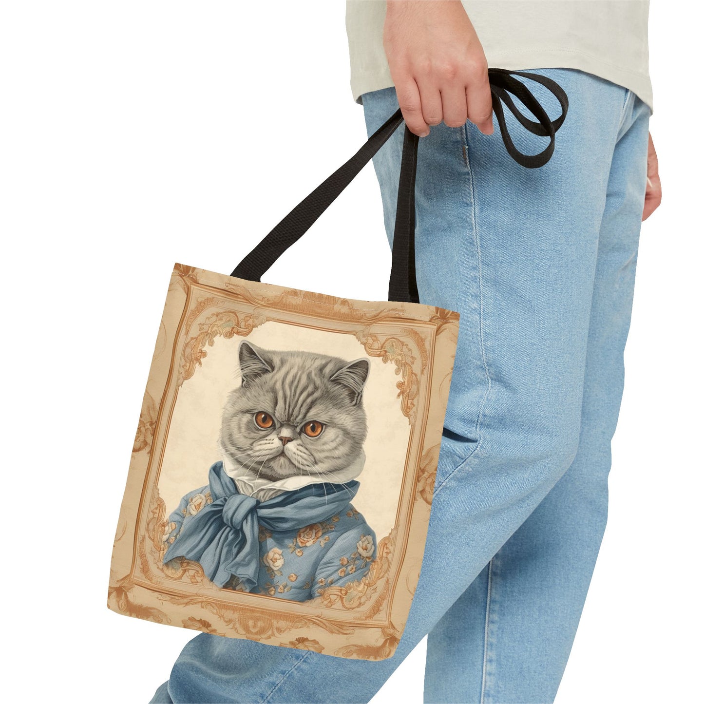 Elegant Exotic Shorthair Cat Tote Bag with Vintage Floral Design