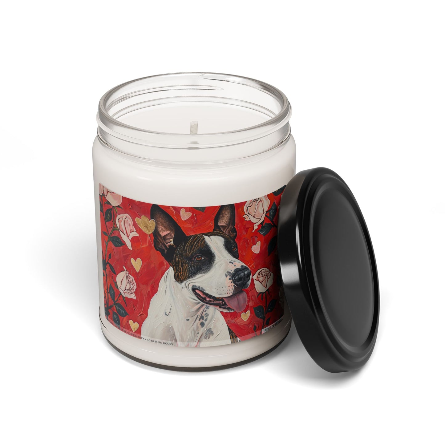 Bull Terrier Romantic Candle – Dog Lover Gift, Rose Art Design