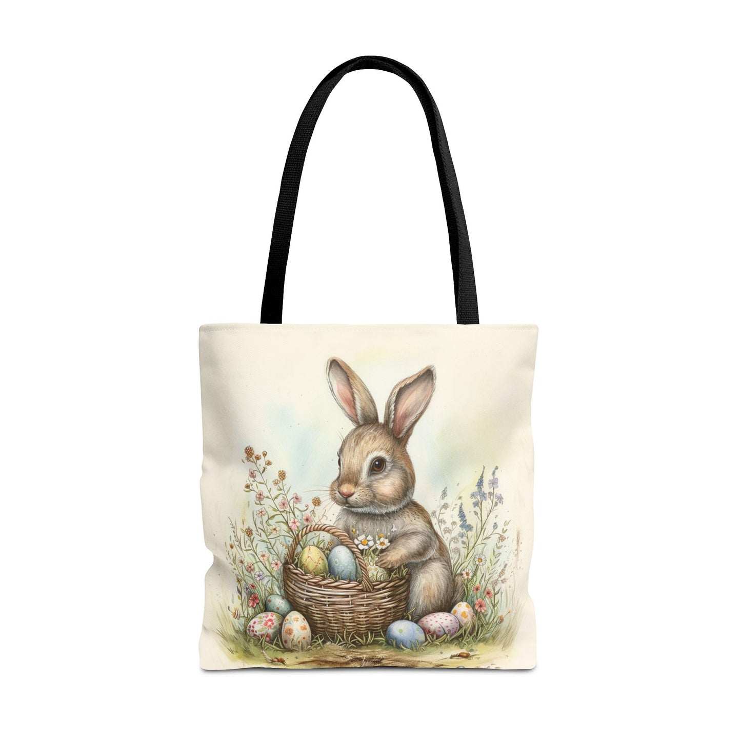 Easter Bunny Tote Bag with Pastel Spring Egg Design