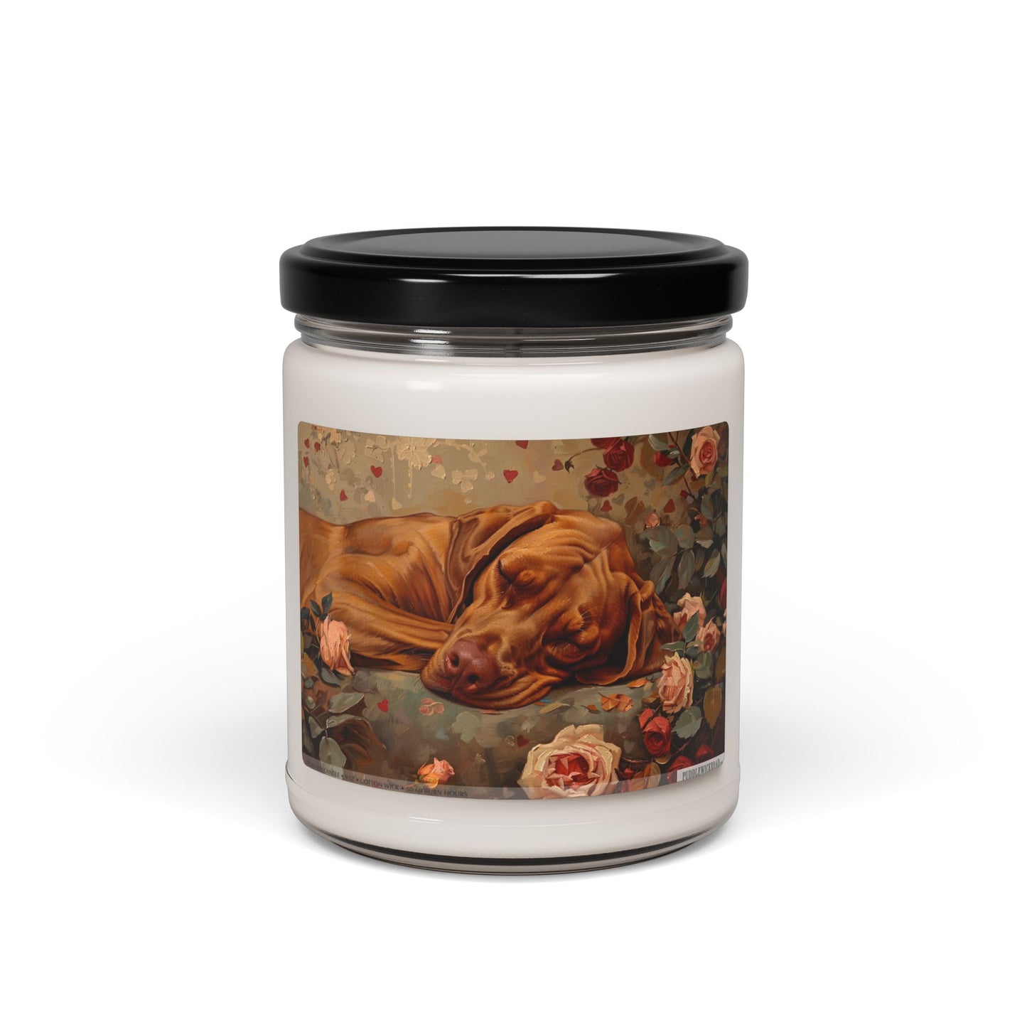 Elegant Vizsla Candle – Vintage Floral Design, Pet Lover Gift