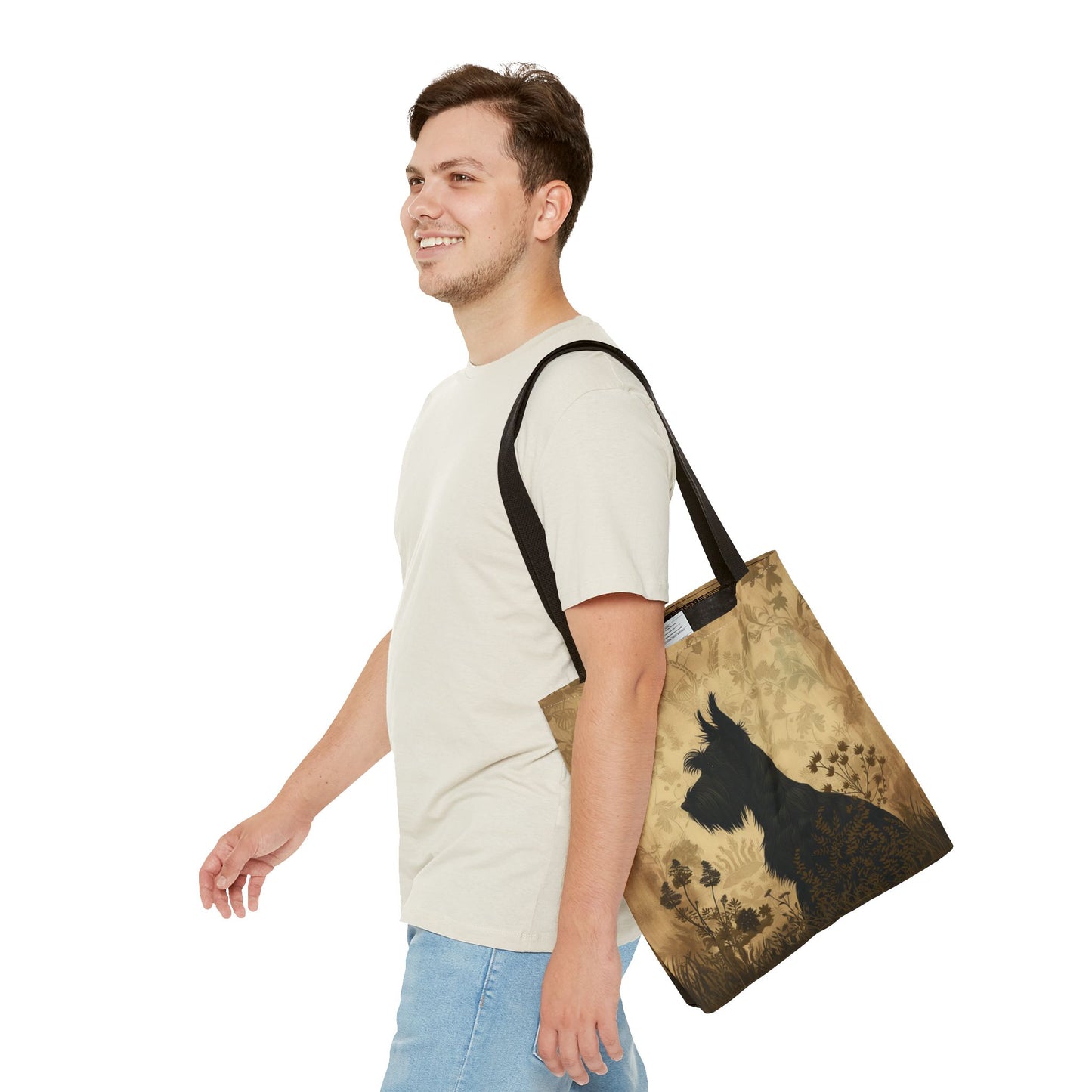 Scottish Terrier Vintage Floral Tote Bag, Elegant Eco-Friendly Design