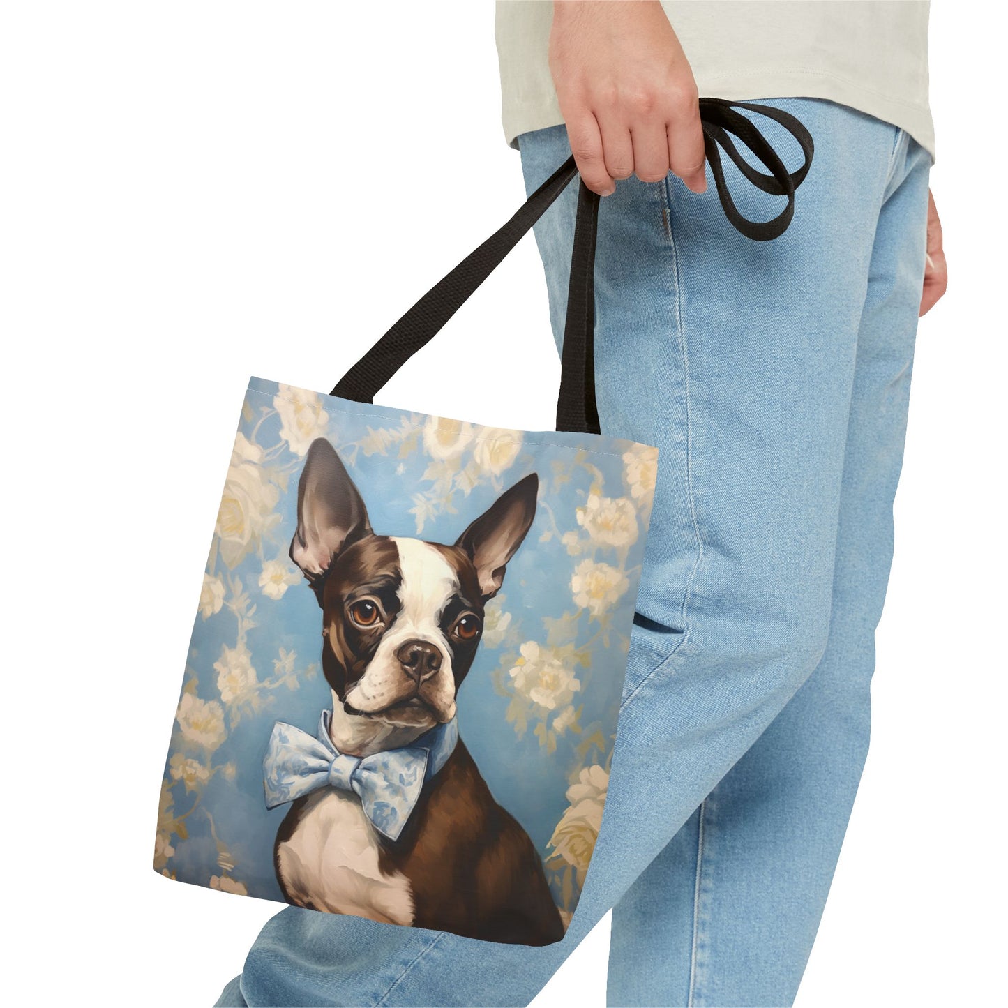 Sophisticated Boston Terrier Tote Bag with Floral Elegance