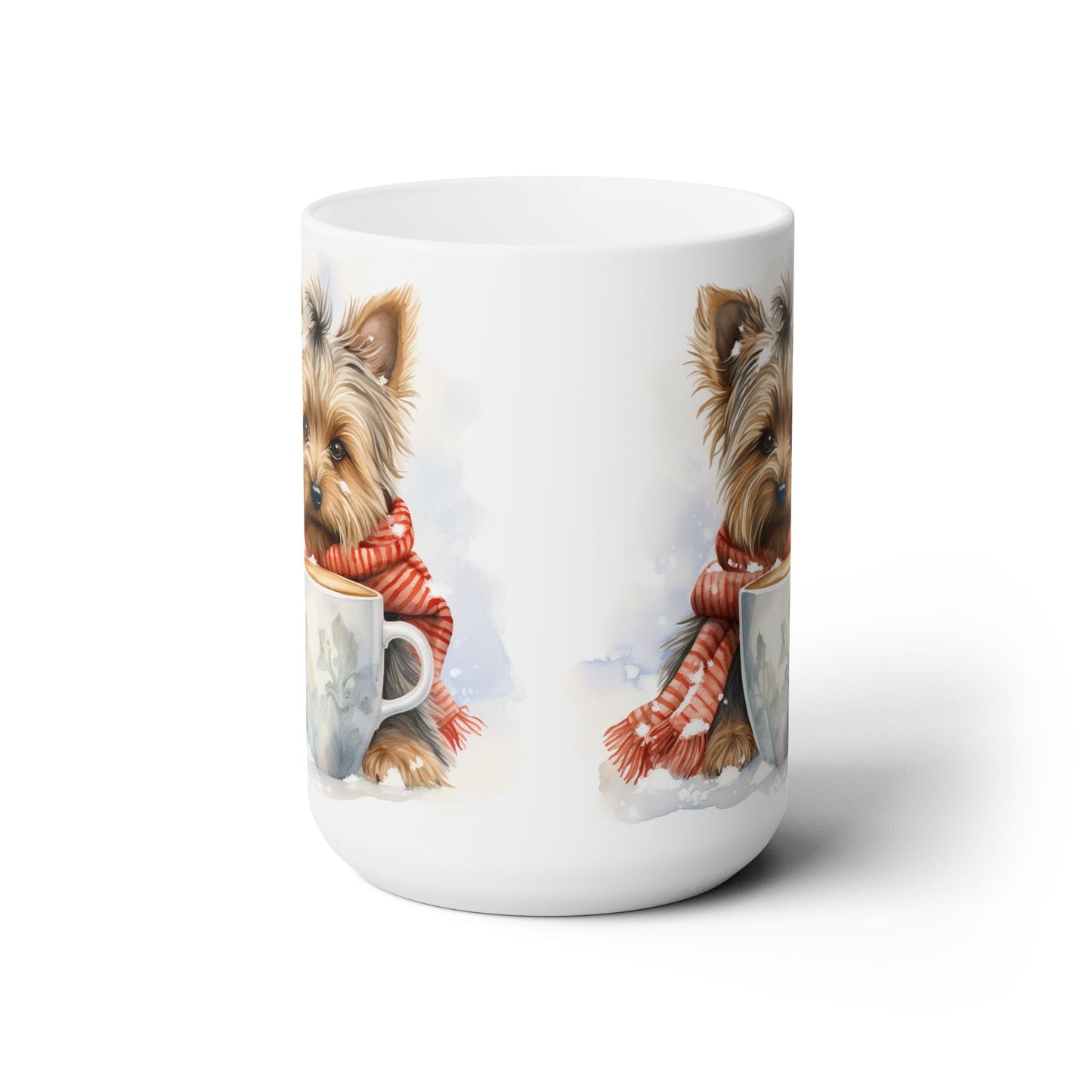 Yorkie Cozy Winter Mug with Holiday Scarf Design