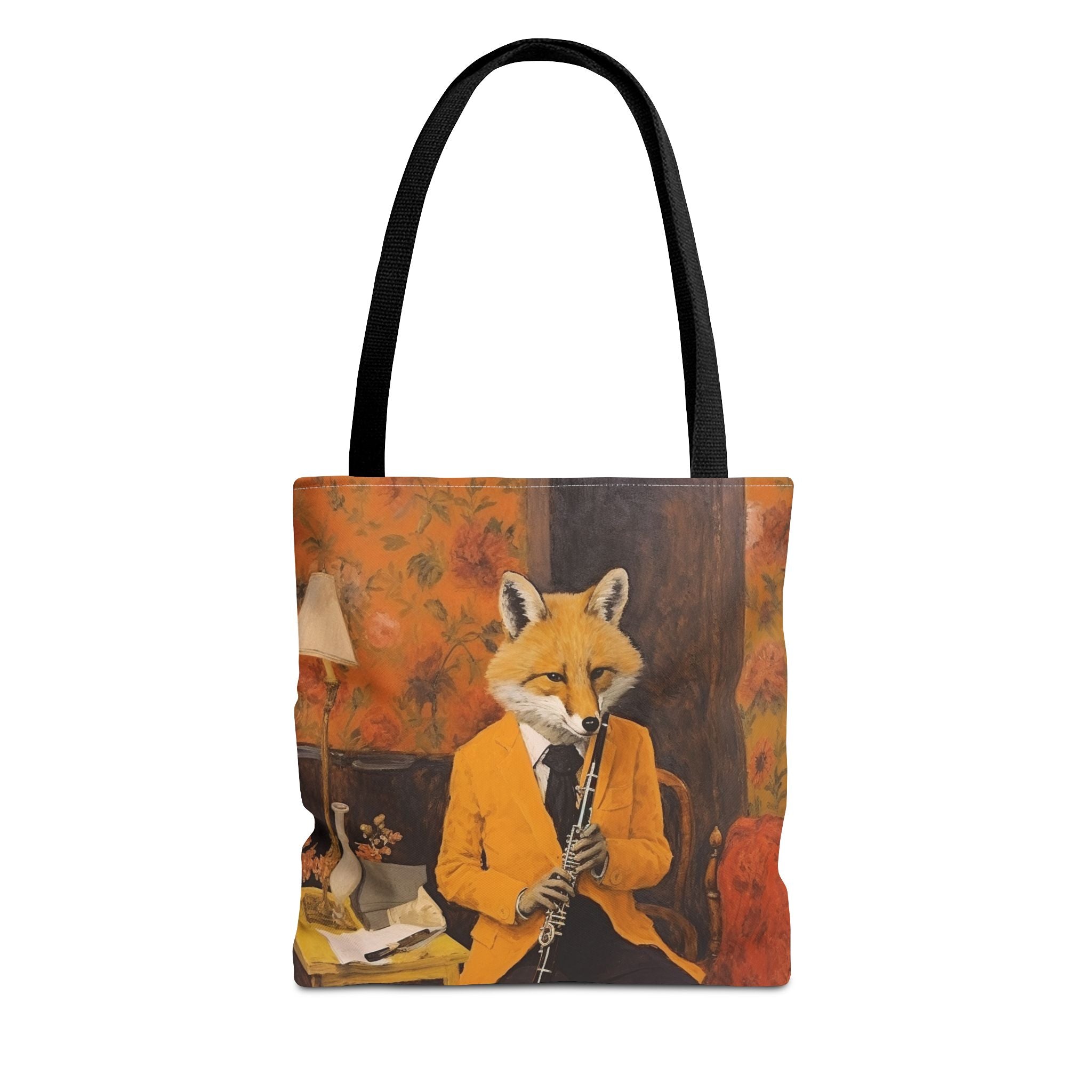 Fox Musician Canvas Tote Bag, Artistic Eco-Friendly Shopping Bag