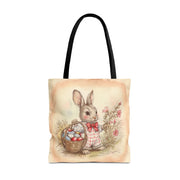 Vintage Easter Bunny Tote Bag with Floral and Egg Basket Design