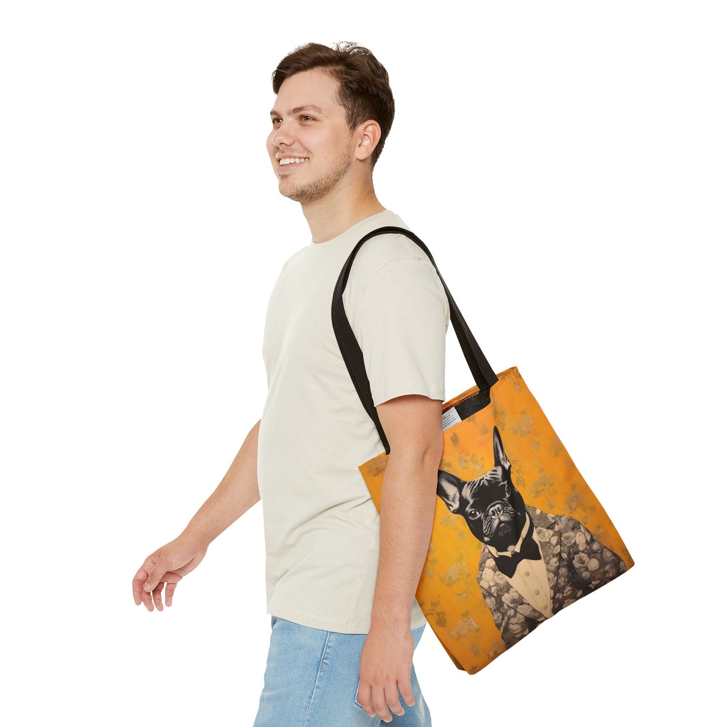 Elegant French Bulldog Floral Tote Bag, Chic Eco-Friendly Design