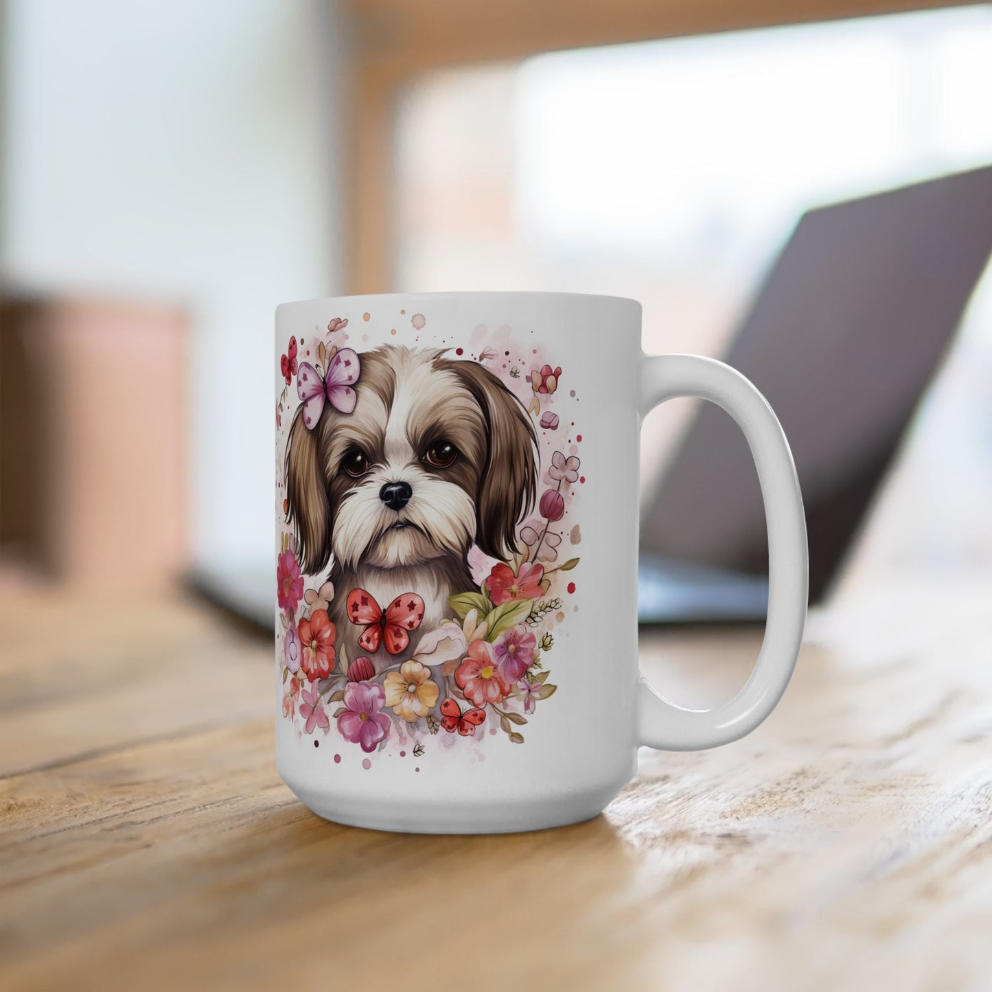 Shih Tzu Butterfly Blossom Mug – Adorable Dog Lover Gift