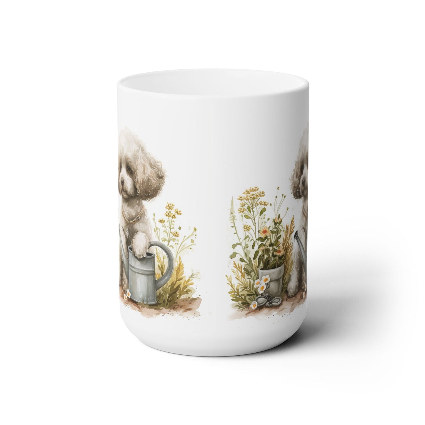 Poodle Gardener Mug - Whimsical Dog Lover Coffee Cup Gift