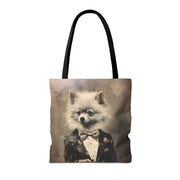 Elegant Pomeranian Portrait Tote Bag, Vintage Art Canvas for Dog Lovers