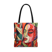 Abstract Cubist Art Tote Bag, Vibrant Canvas Shopping and Beach Bag