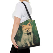 Pomeranian Portrait Tote Bag, Artsy Green Design for Dog Lovers