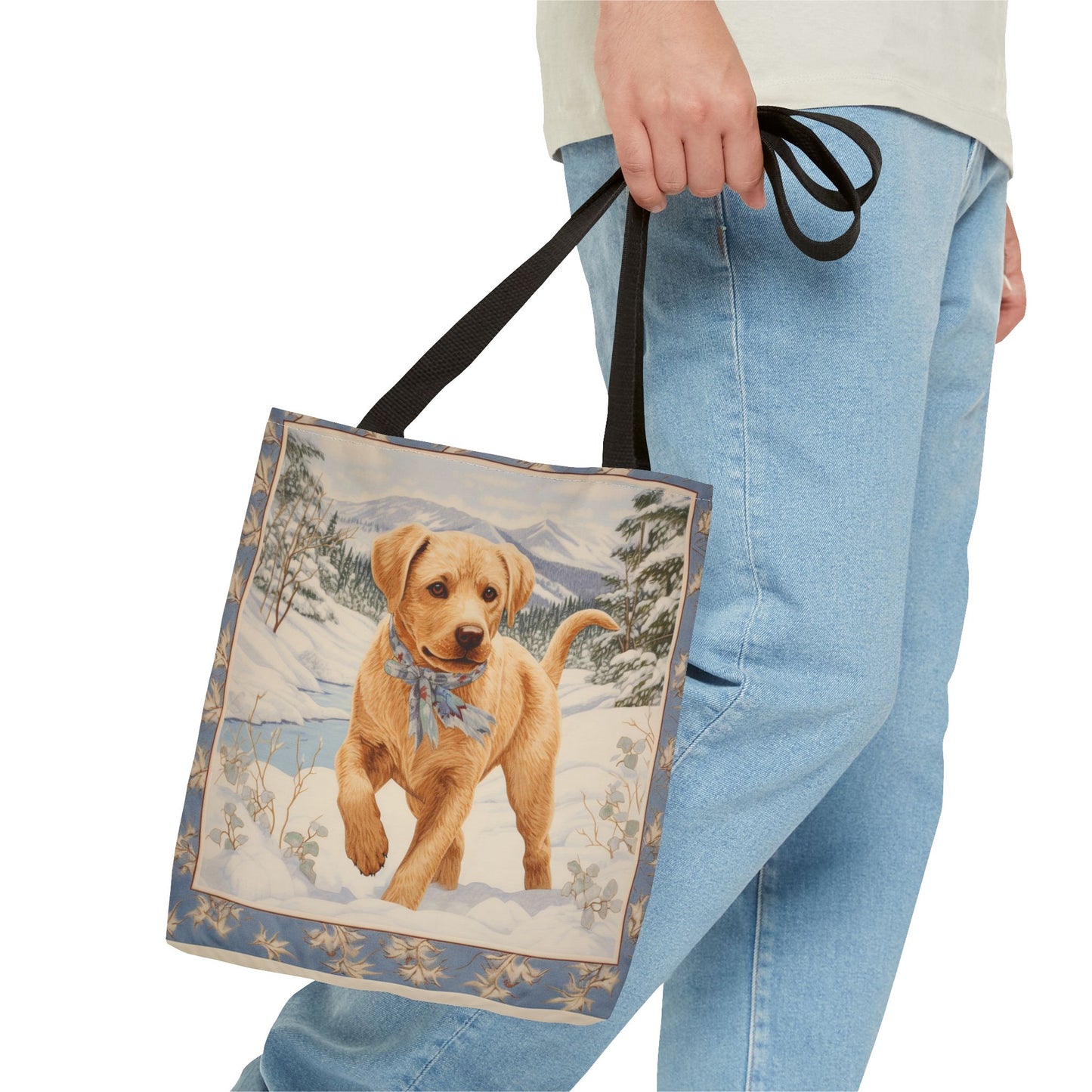 Golden Labrador Winter Tote Bag, Snowy Canvas Pet Lover Gift