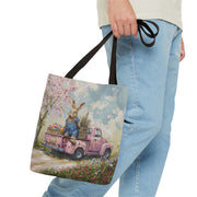 Springtime Bunny Tote Bag with Vintage Pink Truck Art