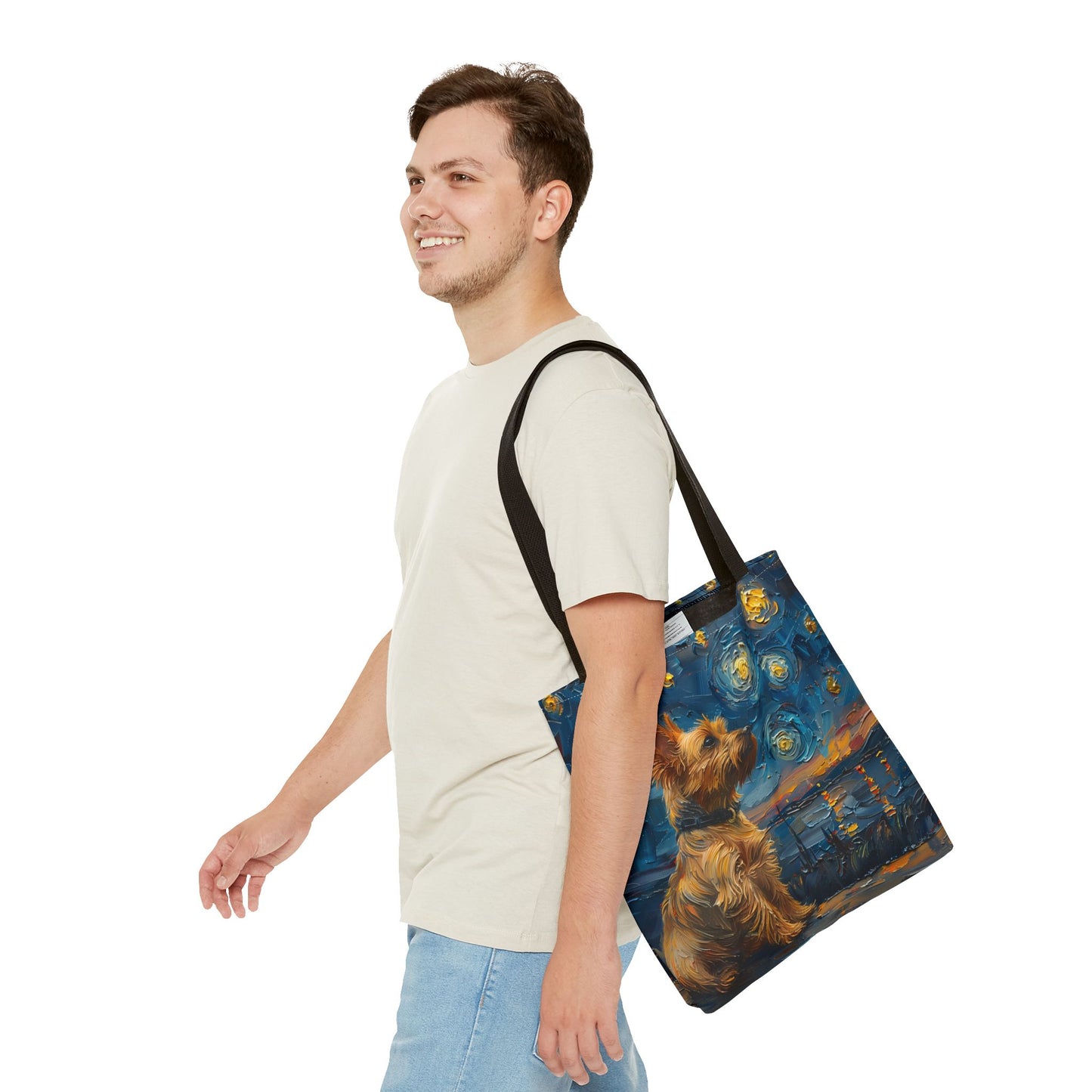 Yorkie Starry Night Canvas Tote Bag – Artistic & Eco-Friendly