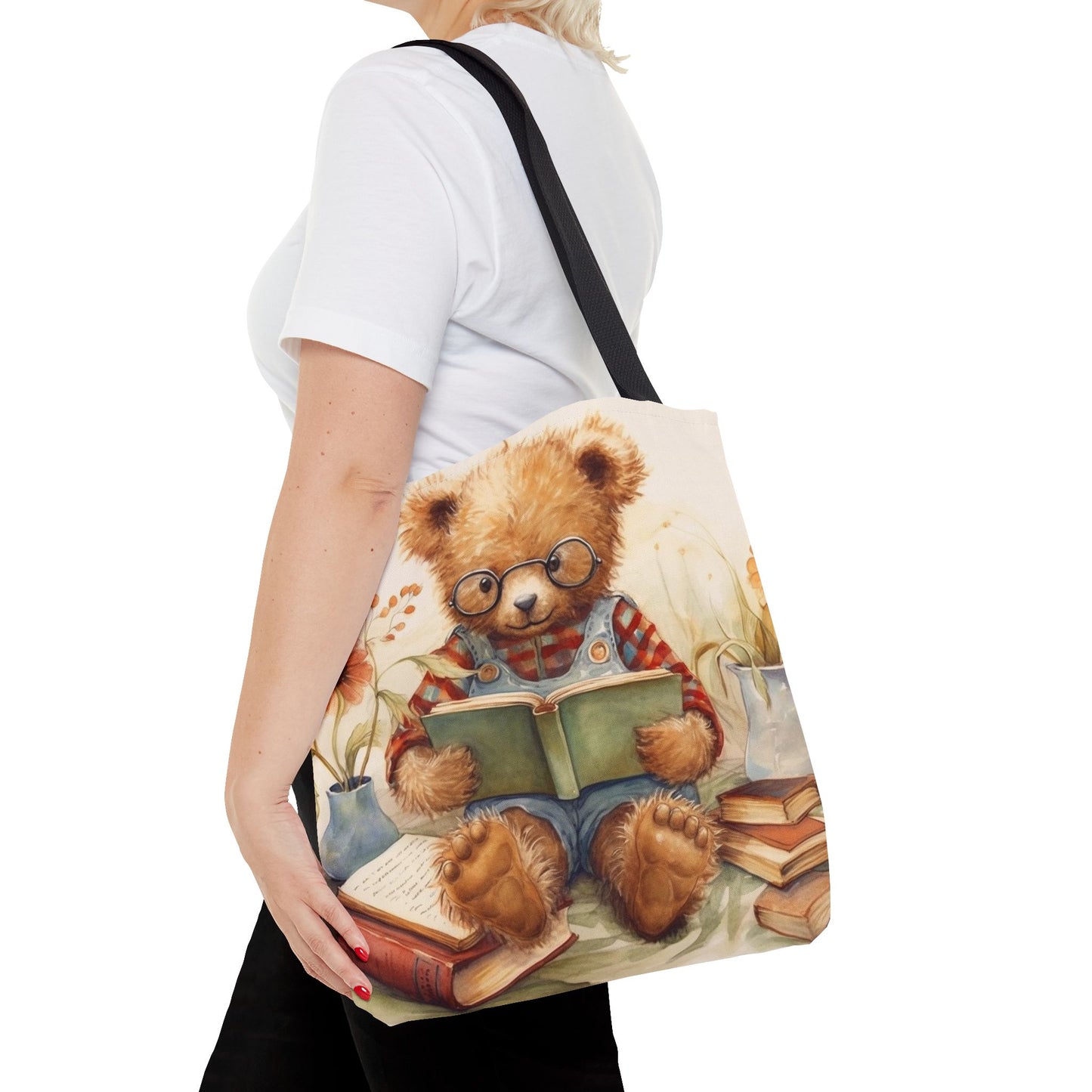 Whimsical Teddy Bear Reading Tote Bag, Eco-Friendly Gift for Readers