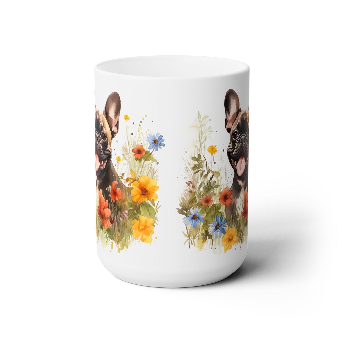 Frenchie Bliss Mug – Adorable French Bulldog Floral Coffee Cup