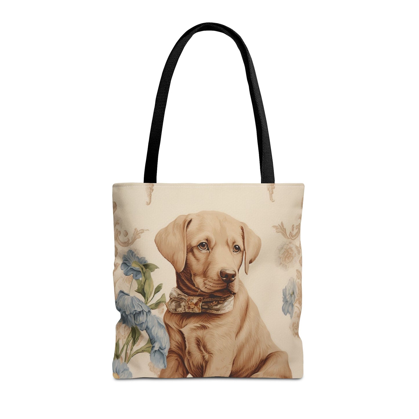 Charming Labrador Puppy Canvas Tote Bag, Floral Design for Dog Lovers