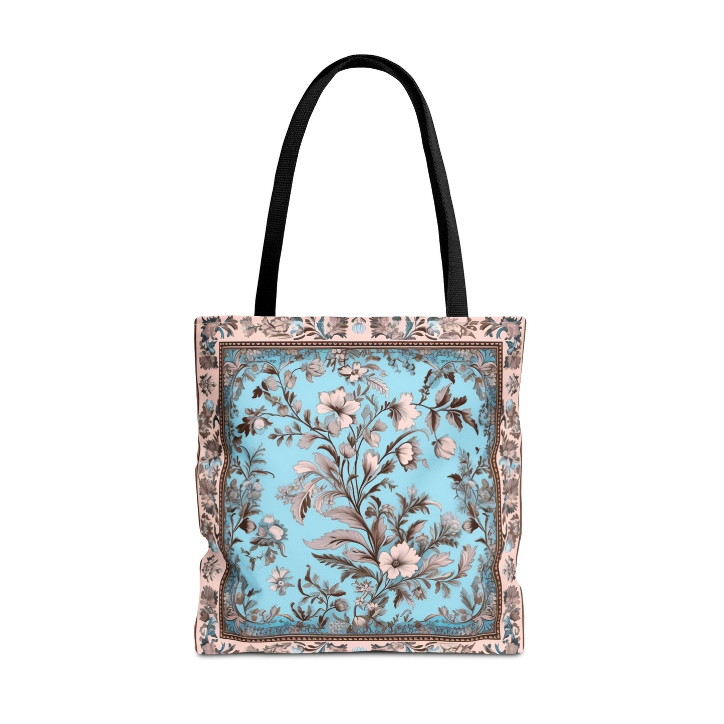 Elegant Floral Tote Bag - Vintage Blue & Beige Design, Eco-Friendly