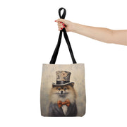 Regal Pomeranian Tote Bag with Floral Accent, Reusable Shopping Bag