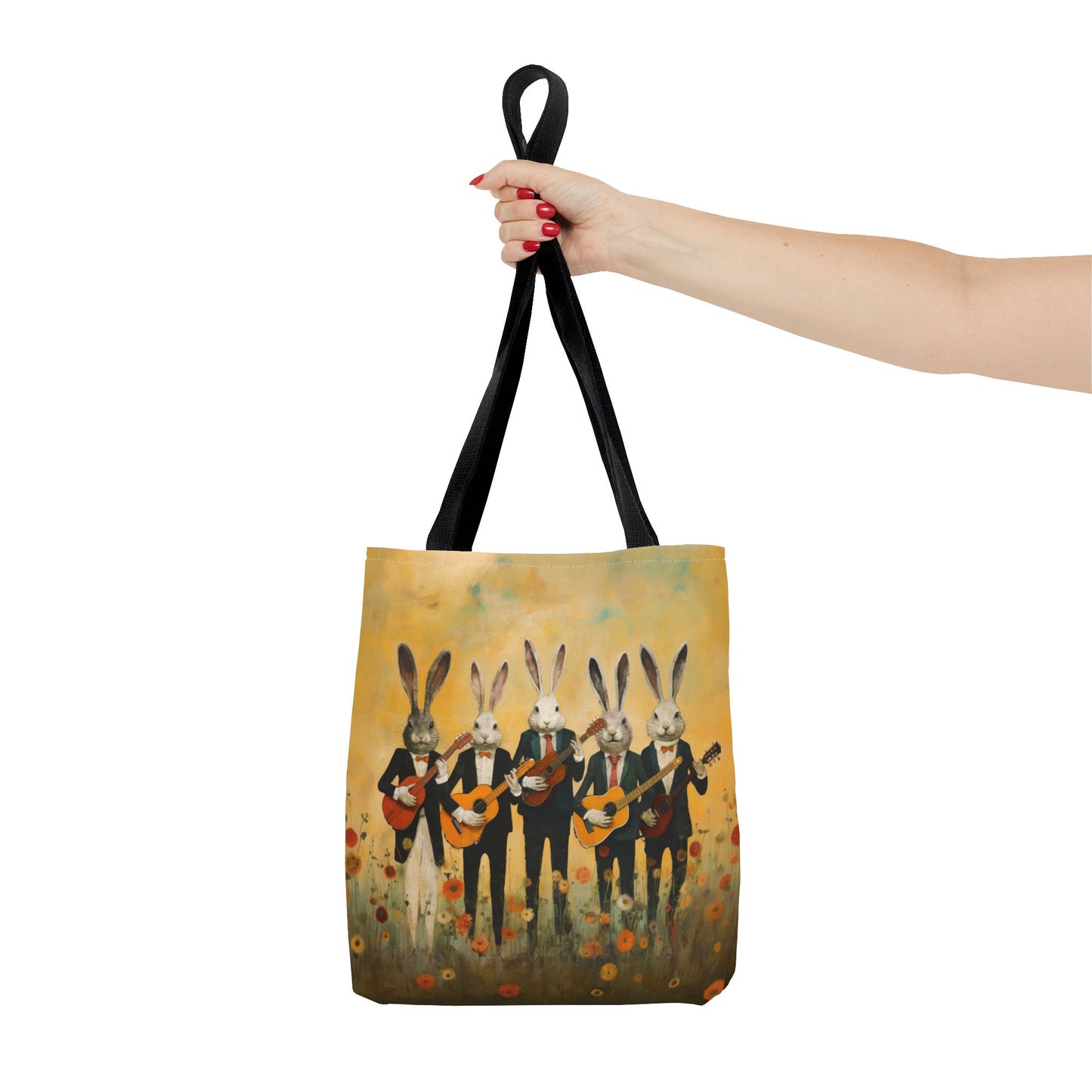 Bunny Serenade Artistic Canvas Tote Bag, Perfect for Music Lovers