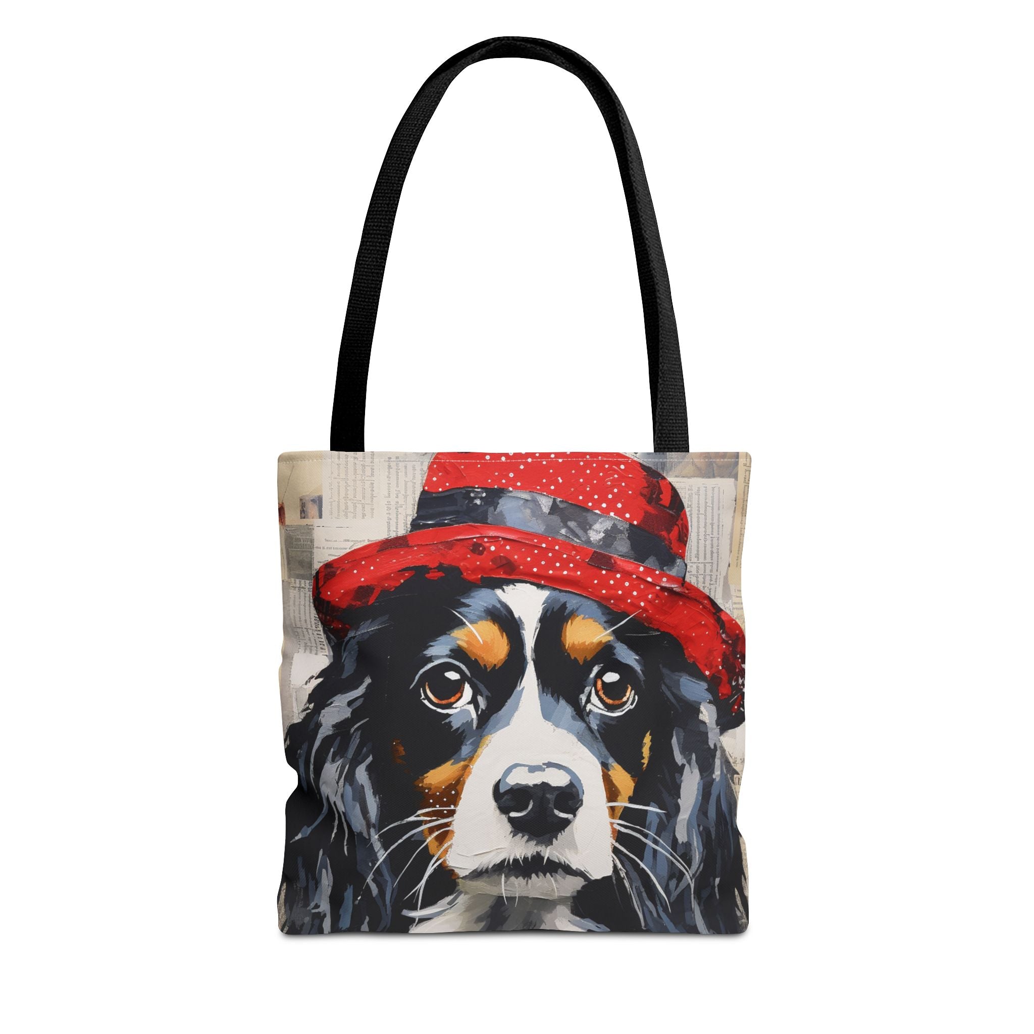 Cavalier Spaniel Tote Bag with Red Hat, Artistic Canvas Design