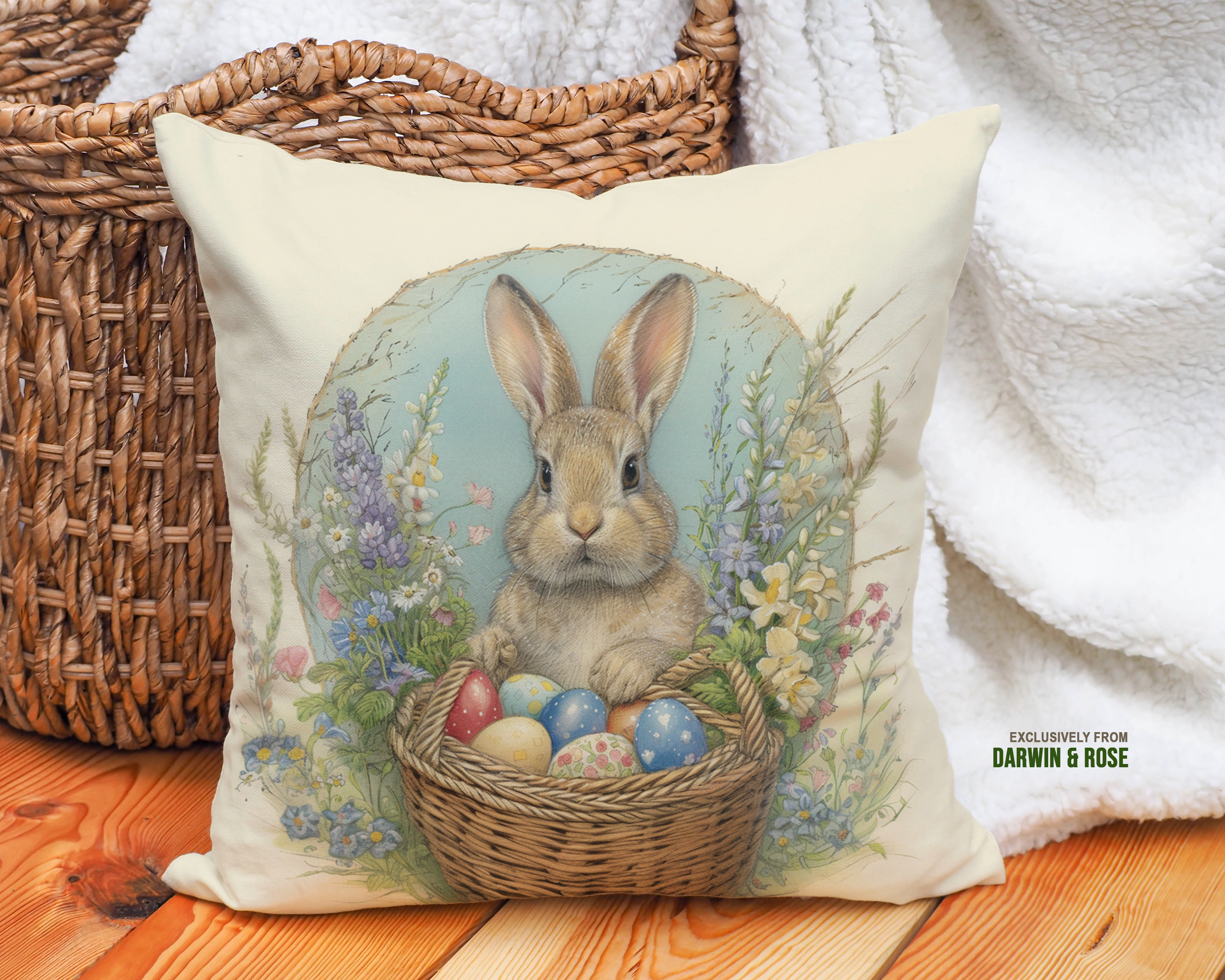 Easter Bunny Pastel Throw Pillow - Whimsical Spring Decor