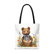 Easter Bear Tote Bag with Festive Floral and Egg Design