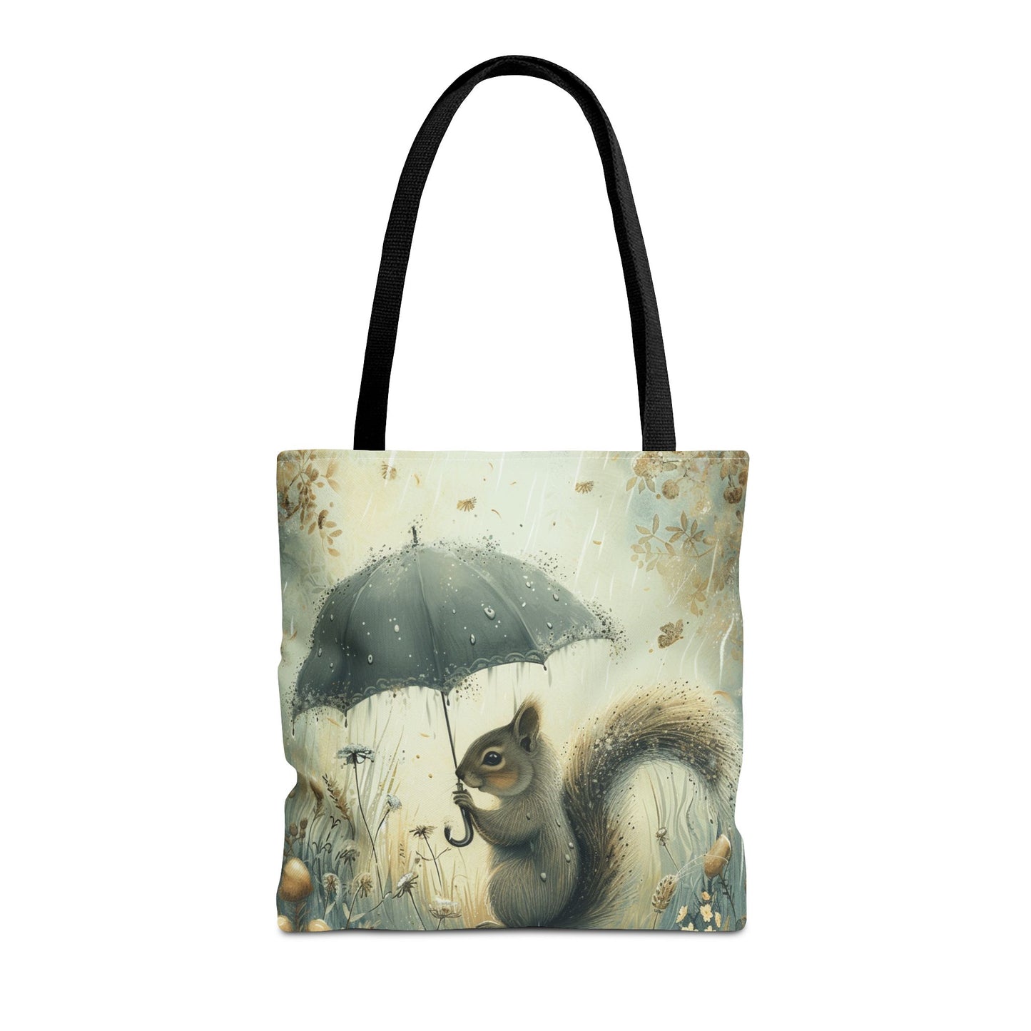 Whimsical Squirrel Tote Bag with Umbrella, Eco-Friendly Canvas Tote