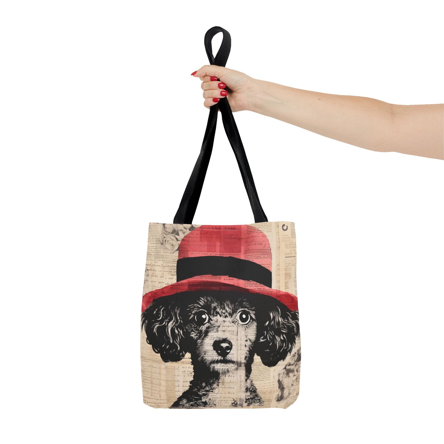 Sophisticated Poodle Tote Bag – Chic Red Hat Design Canvas Tote