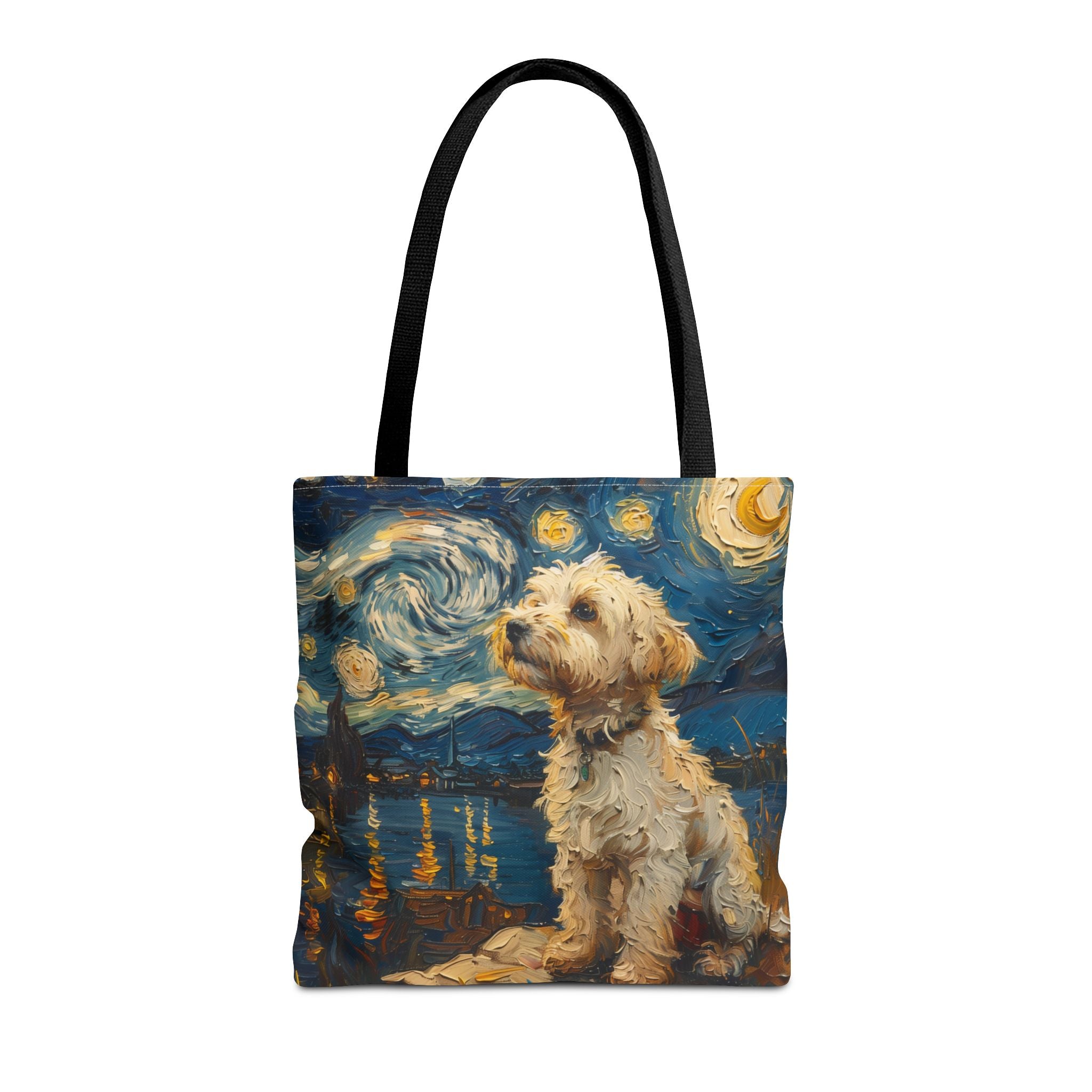 Starry Night Maltese Canvas Tote Bag, Artistic Eco-Friendly Design