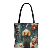 Refined Winter Poodle Tote Bag, Artistic Eco-Friendly Canvas Gift