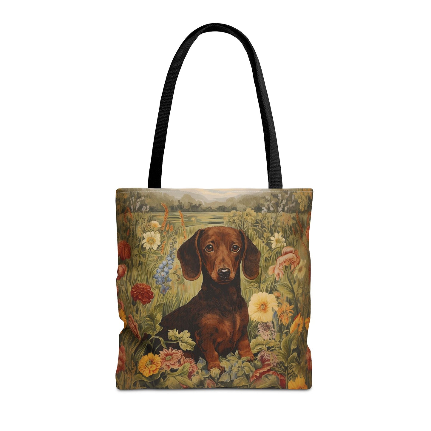 Dachshund Floral Meadow Canvas Tote Bag, Eco-Friendly Shopping Bag