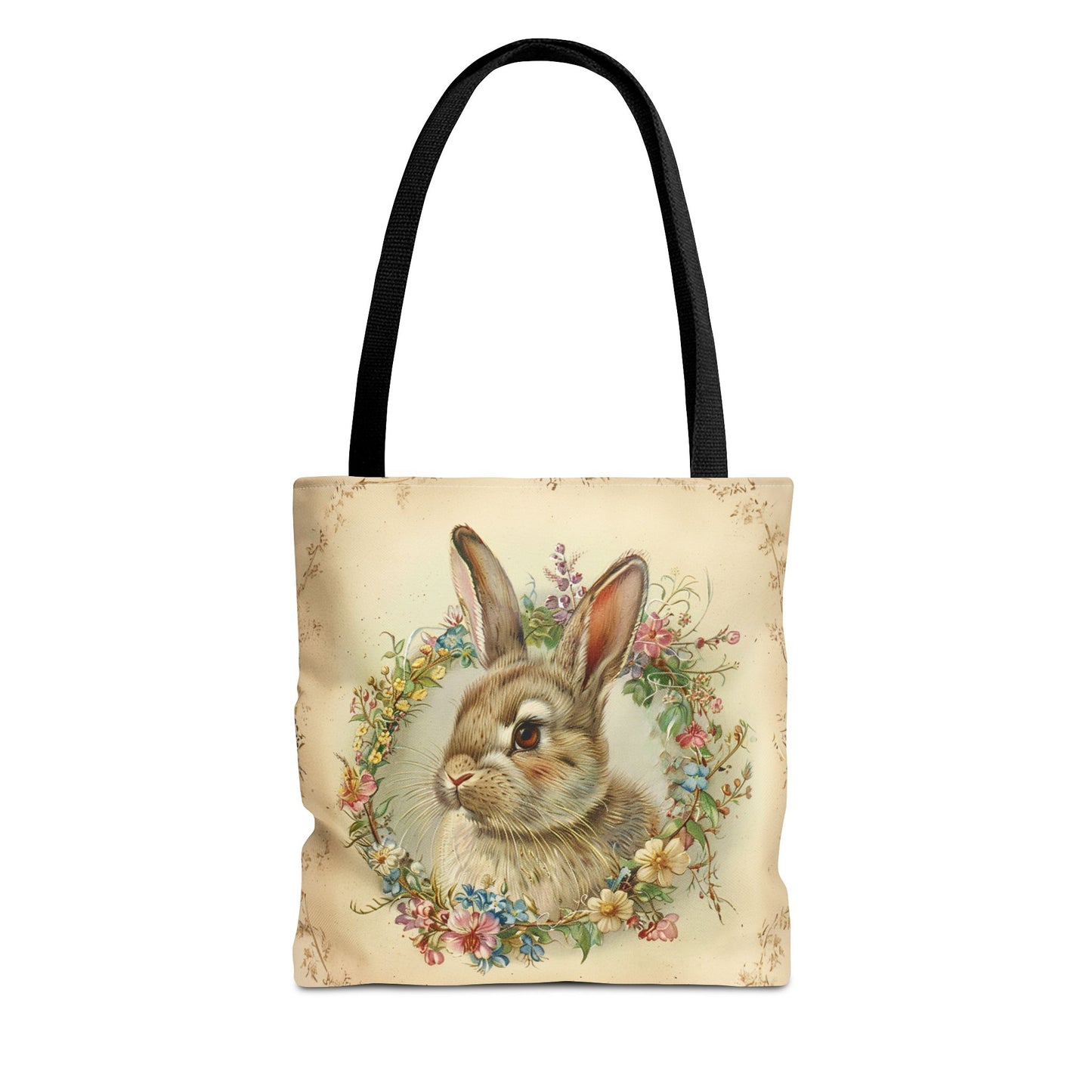 Easter Bunny Floral Tote Bag with Vintage Wreath Design