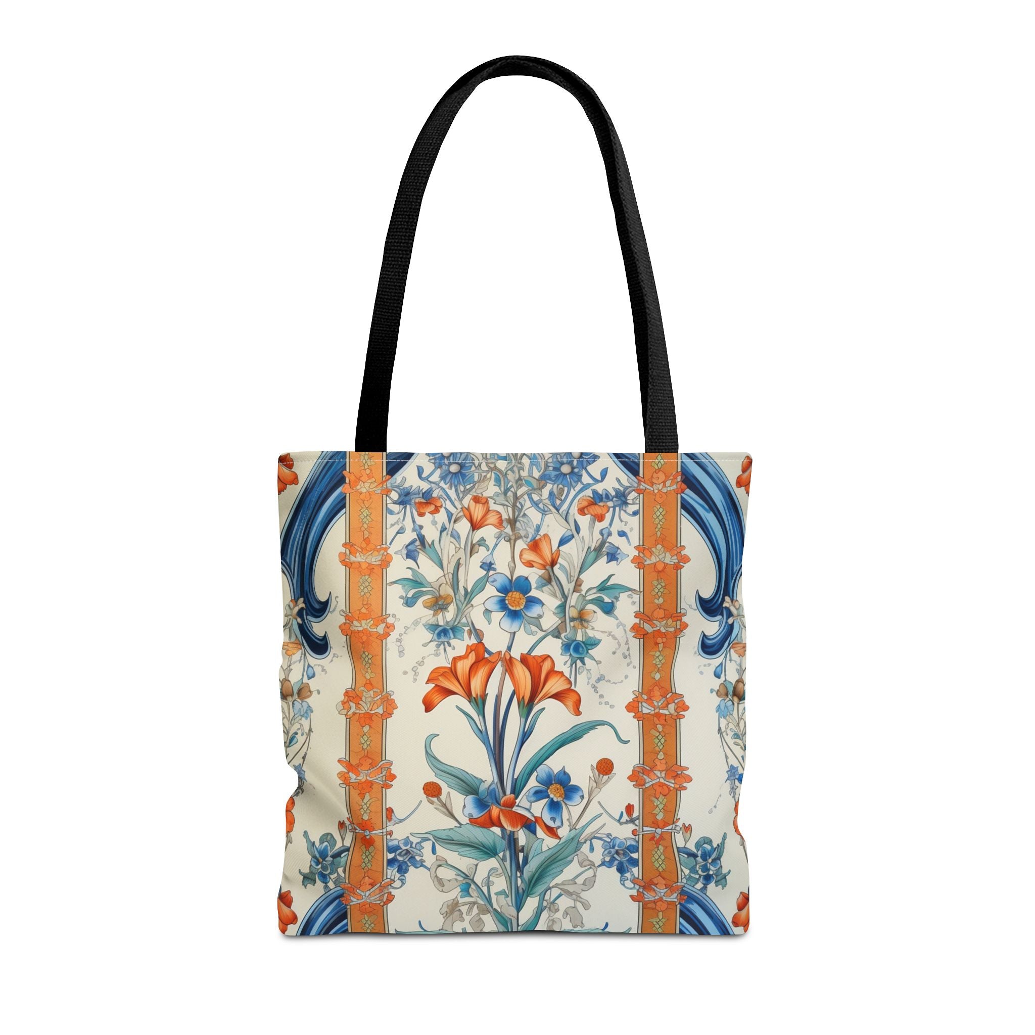 Blue and Orange Blossom Floral Canvas Tote Bag, Artistic Eco-Friendly Design - Darwin & Rose