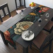 Dark Botanical Table Runner | Black, Cream, and Coral Design (72" or 90")