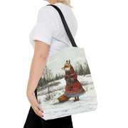 Winter Fox Walk Eco-Friendly Tote Bag, Artistic & Seasonal Design