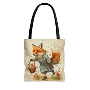 Vintage Easter Fox Tote Bag, Charming Canvas Shopping Gift Bag